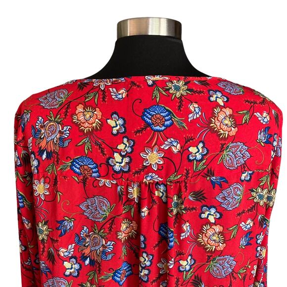 Chelsea & Theodore Red Floral Print Tunic Top Long Sleeves Layer Lagenlook Large - Picture 7 of 9